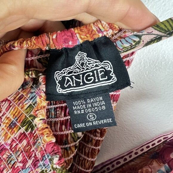 Angie Asymmetrical Floral Midi Dress sz S Front Twist Handkerchief Hem Boho Chic - Picture 4 of 4